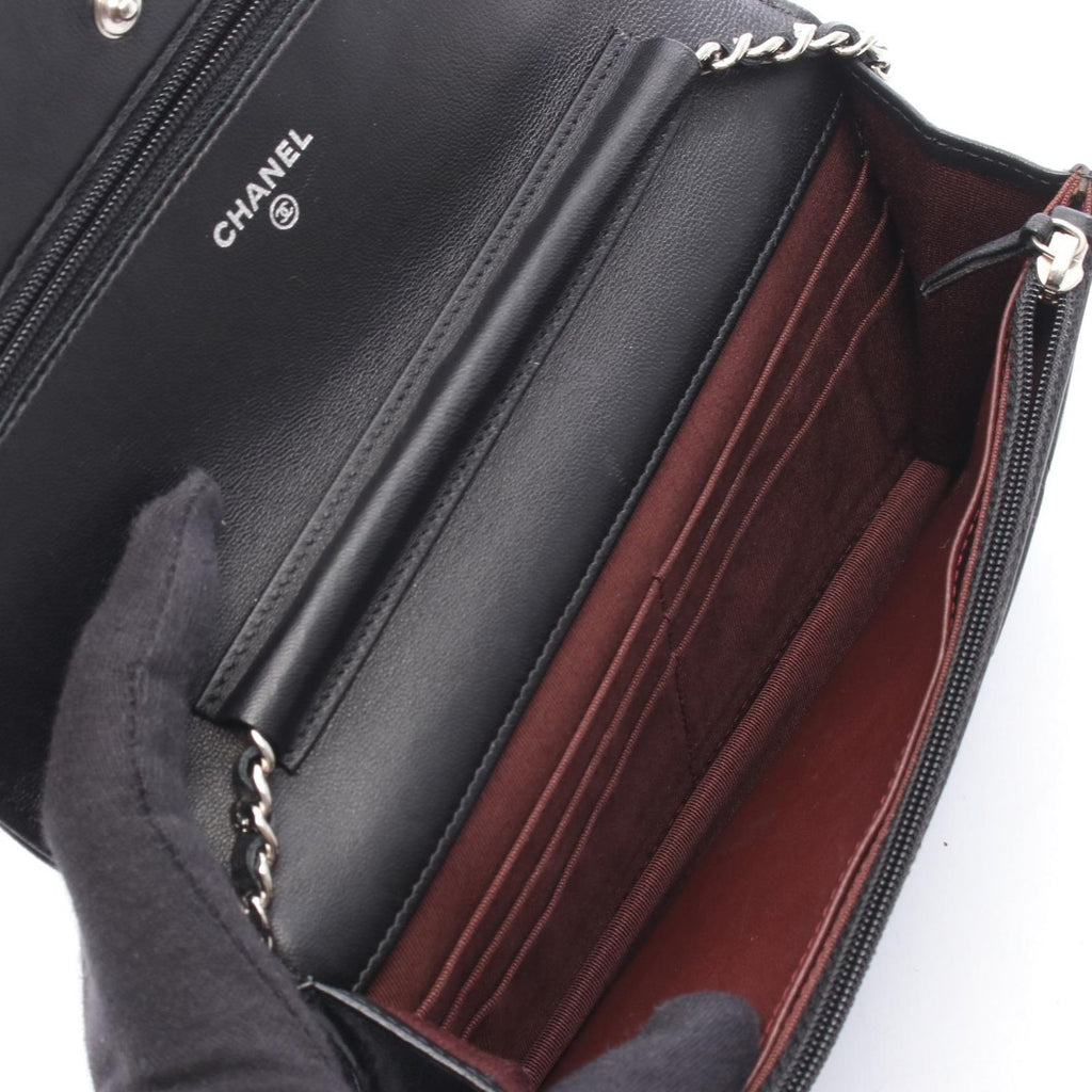 Chanel Shoulder Bag Quilted Black Lambskin Chain Wallet — view 3