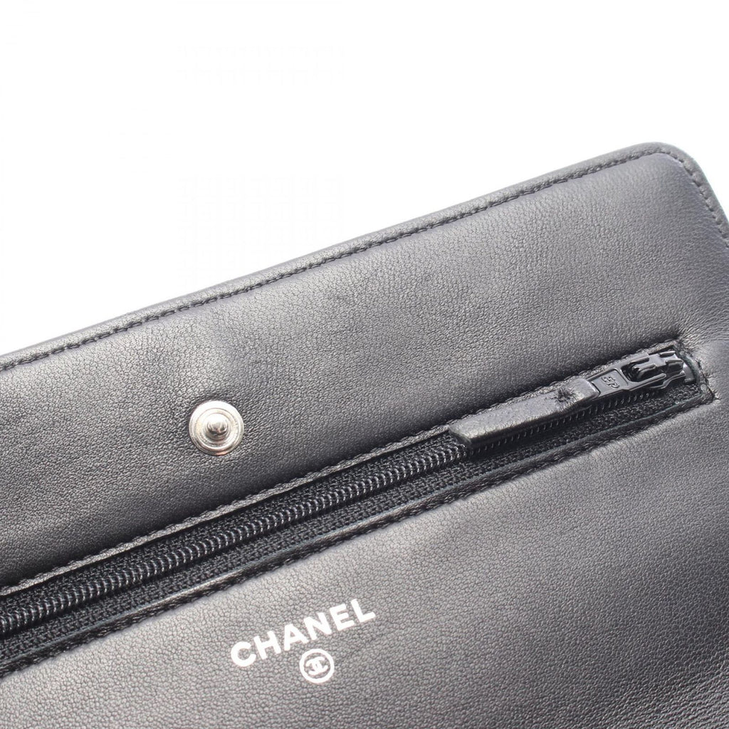 Chanel Shoulder Bag Quilted Black Lambskin Chain Wallet — view 7