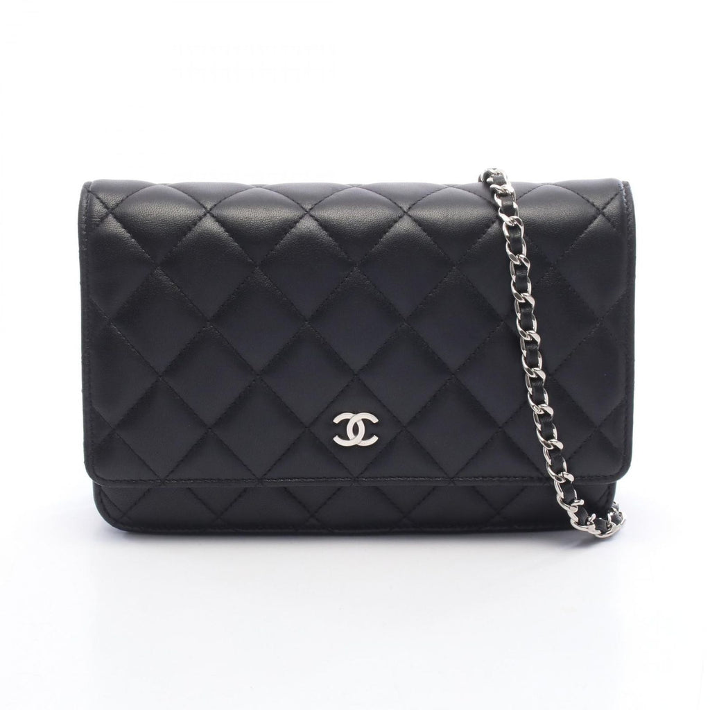 Chanel Shoulder Bag Quilted Black Lambskin Chain Wallet