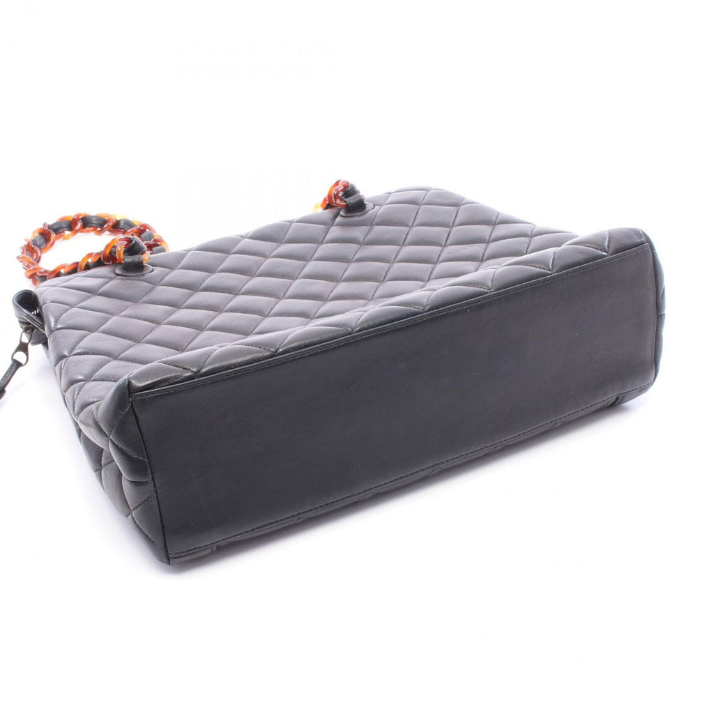 Chanel Tote Bag Quilted Plastic Black Tortoiseshell Lambskin Chain — view 7