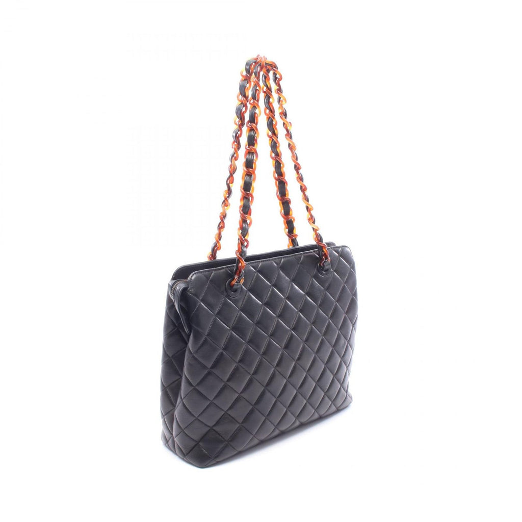 Chanel Tote Bag Quilted Plastic Black Tortoiseshell Lambskin Chain — view 2