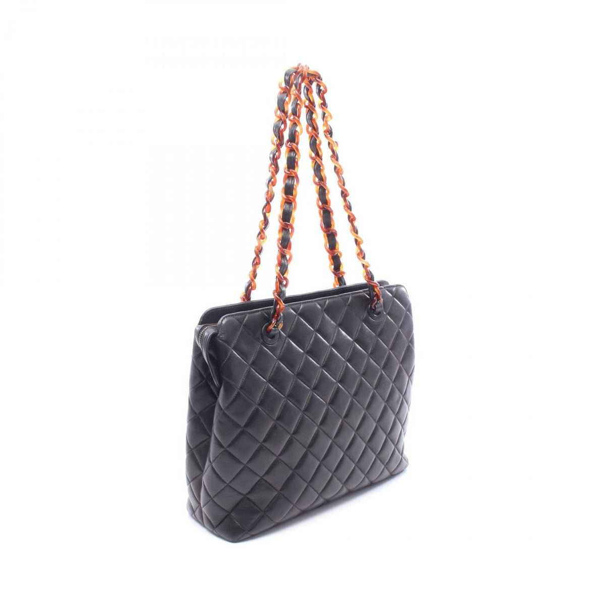 Chanel Tote Bag Quilted Plastic Black Tortoiseshell Lambskin Chain — view 2