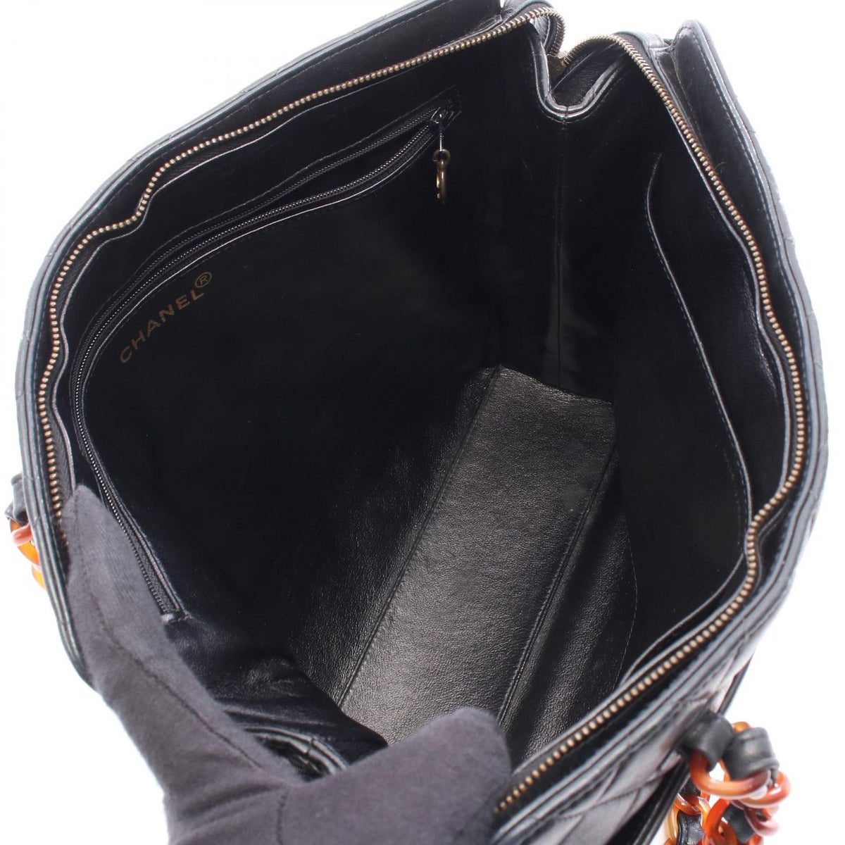 Chanel Tote Bag Quilted Plastic Black Tortoiseshell Lambskin Chain — view 3
