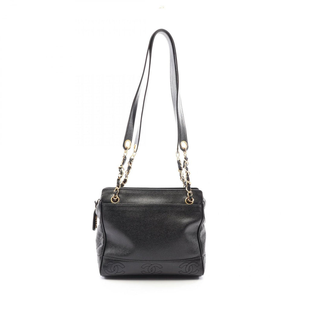 Chanel Tote Bag Triple CC Logo Black Caviar Leather Chain