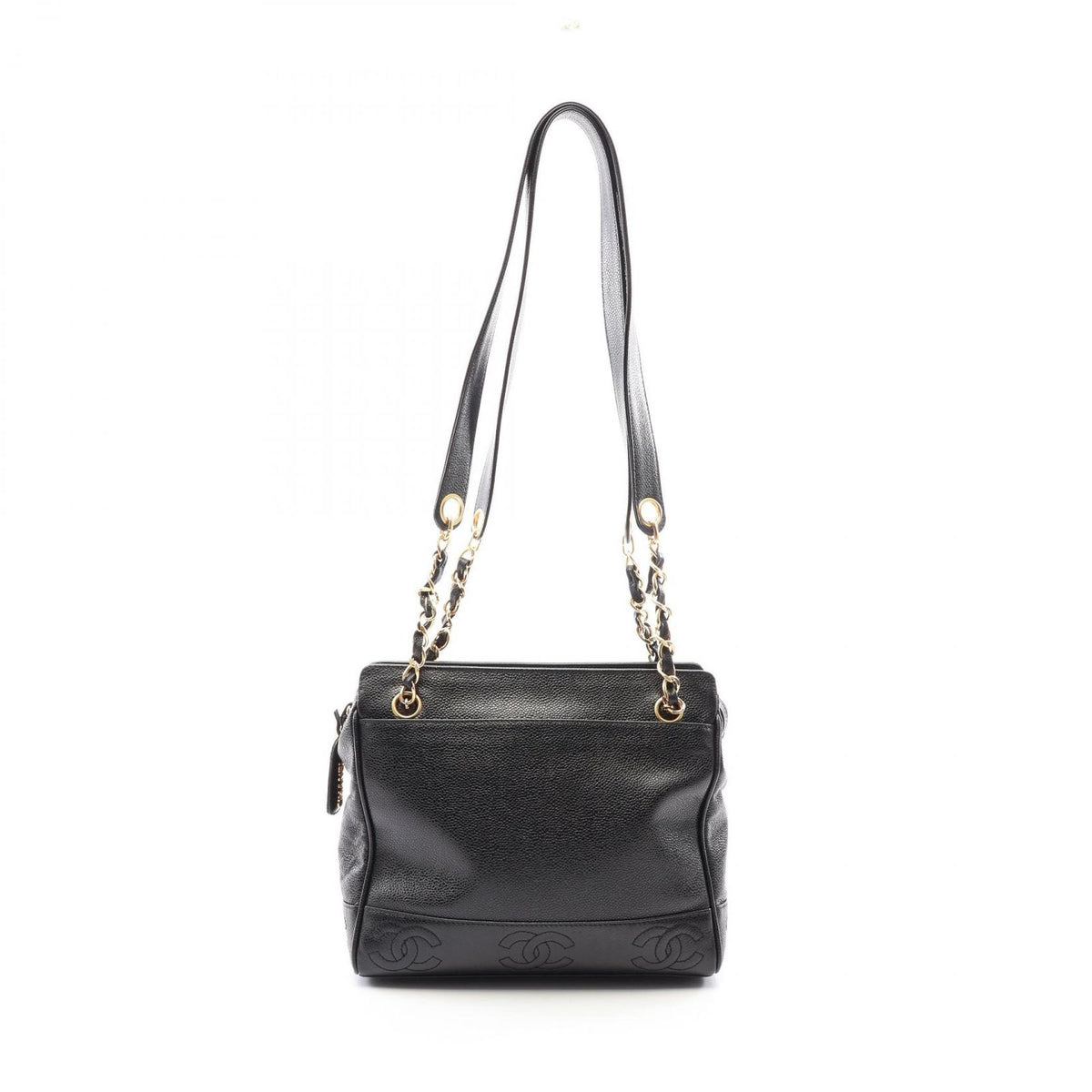 Chanel Tote Bag Triple CC Logo Black Caviar Leather Chain