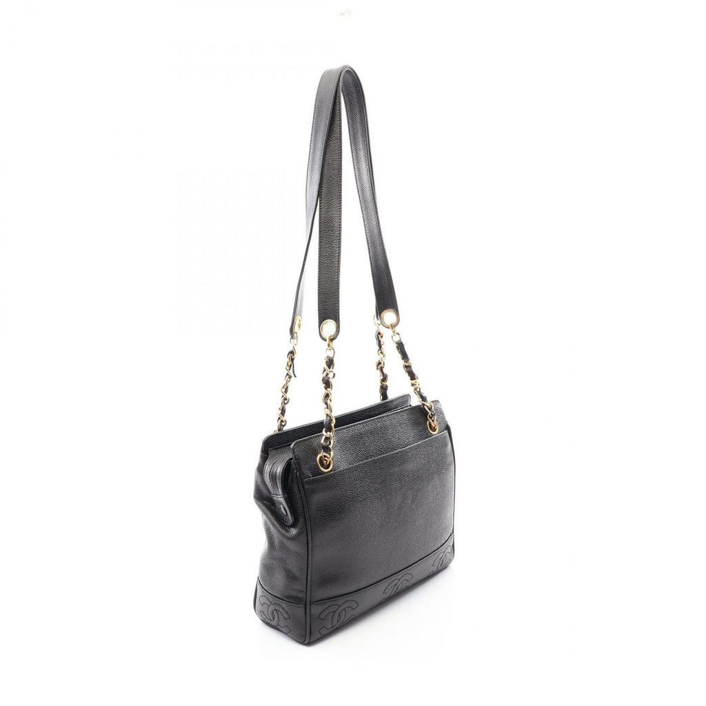 Chanel Tote Bag Triple CC Logo Black Caviar Leather Chain — view 2