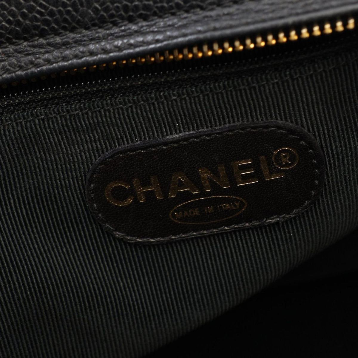 Chanel Tote Bag Triple CC Logo Black Caviar Leather Chain — view 4
