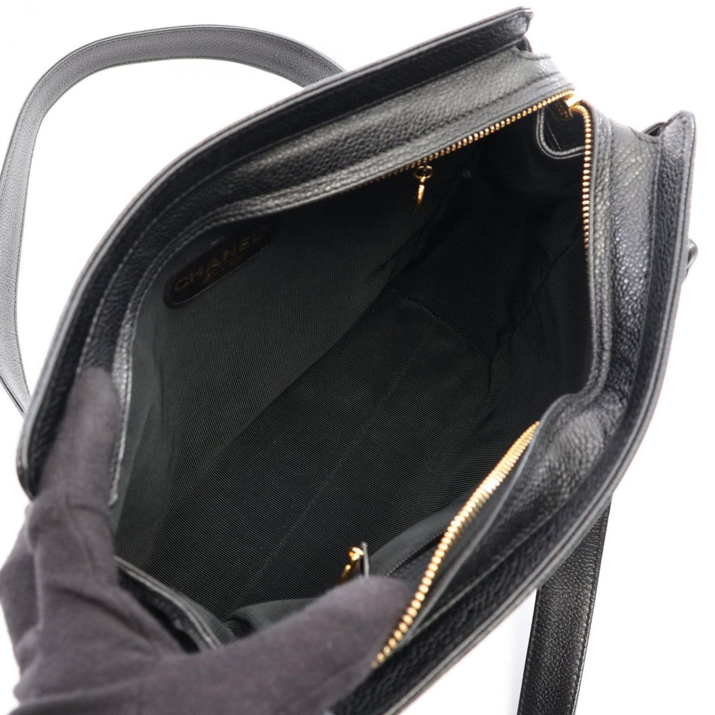 Chanel Tote Bag Triple CC Logo Black Caviar Leather Chain — view 3