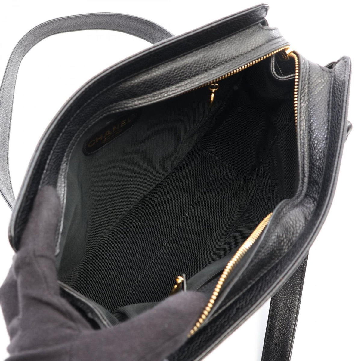 Chanel Tote Bag Triple CC Logo Black Caviar Leather Chain — view 3