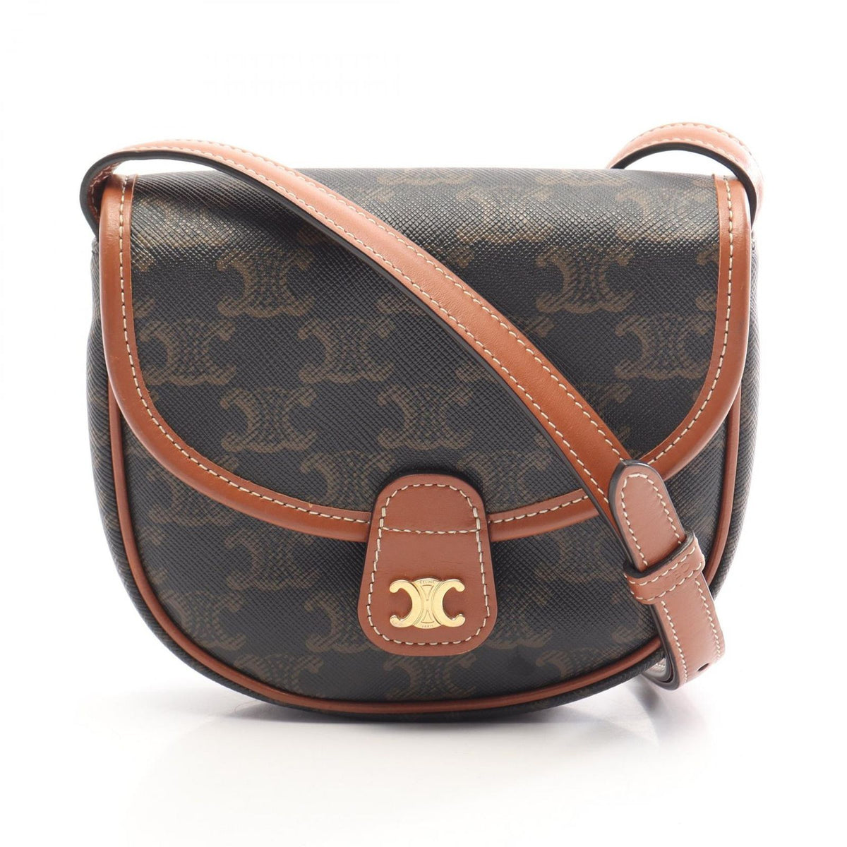 Celine Shoulder Bag Triomphe Mini Besace Brown Black Leather