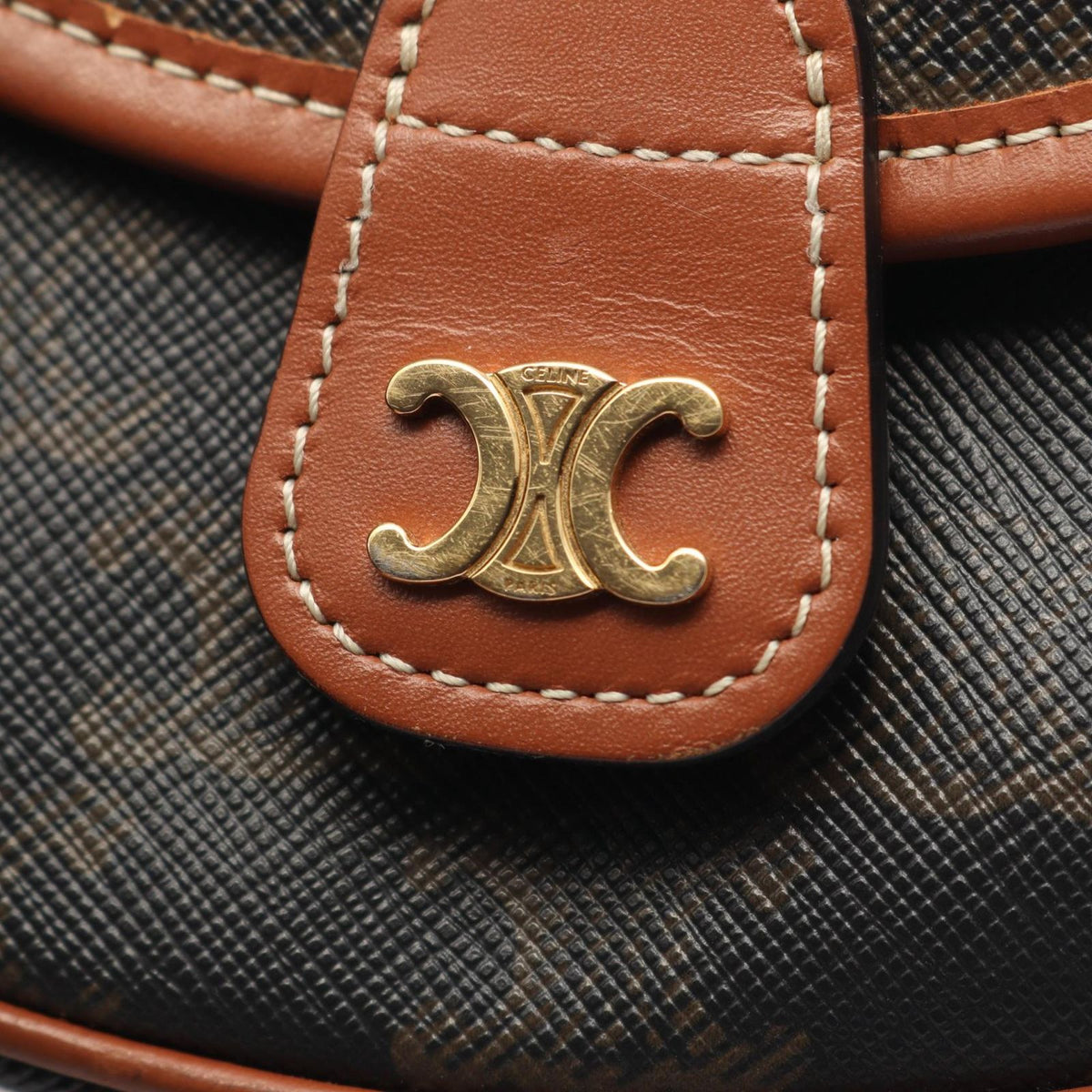 Celine Shoulder Bag Triomphe Mini Besace Brown Black Leather — view 6