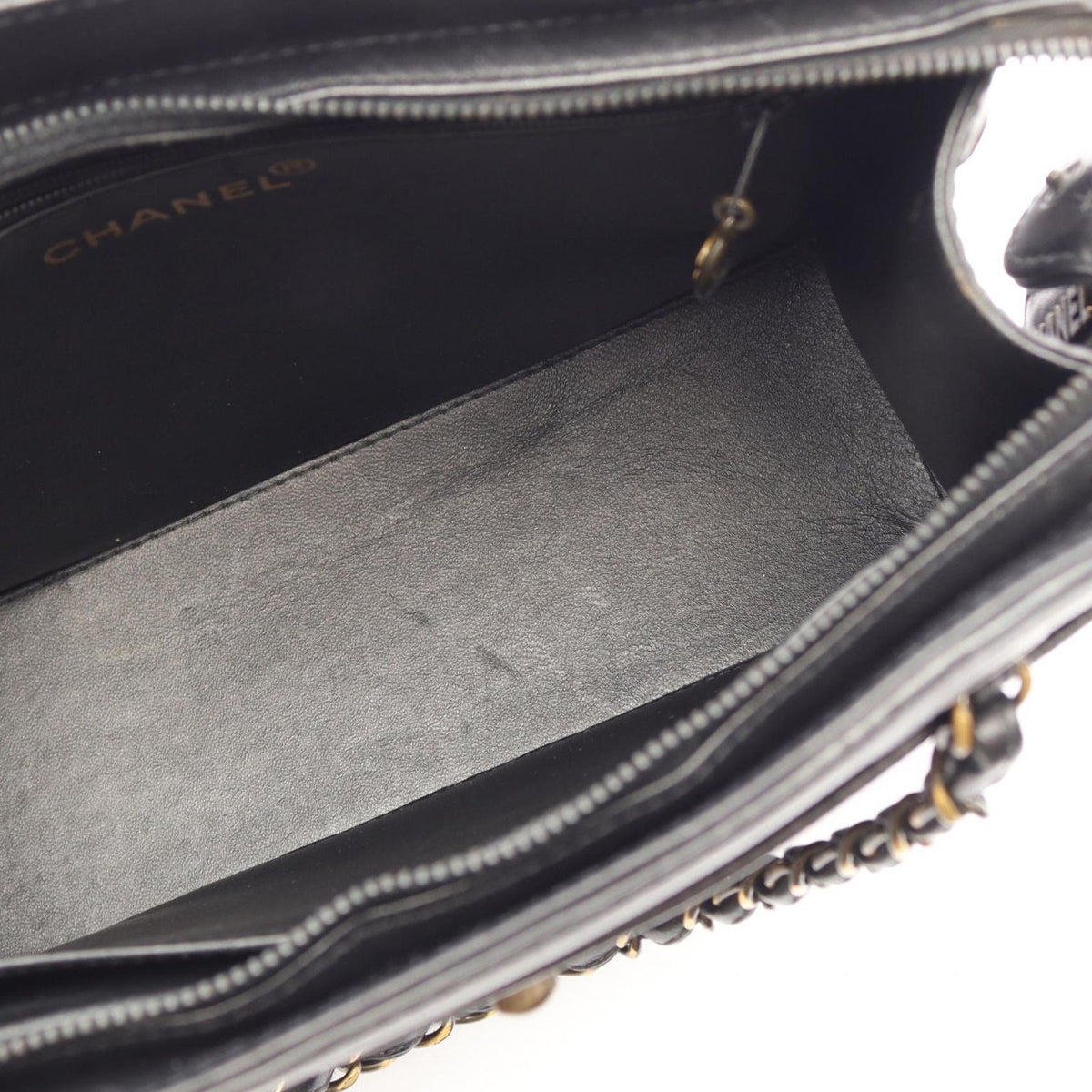 Chanel Handbag CC Logo Antique Gold Black Leather Chain Hand — view 6