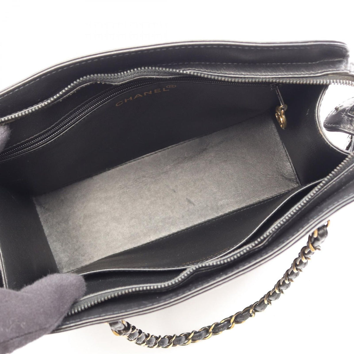 Chanel Handbag CC Logo Antique Gold Black Leather Chain Hand — view 3