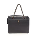 Chanel Handbag CC Logo Antique Gold Black Leather Chain Hand
