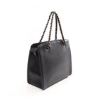 Chanel Handbag CC Logo Antique Gold Black Leather Chain Hand — view 2