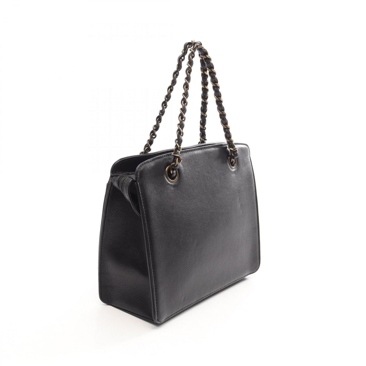 Chanel Handbag CC Logo Antique Gold Black Leather Chain Hand — view 2