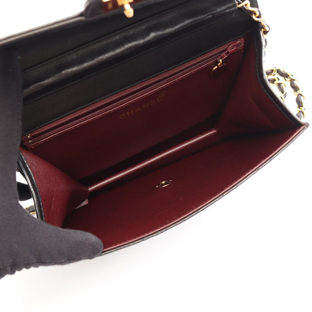 Chanel Shoulder Bag Quilted Single Flap Push Lock Black Lambskin Chain — view 3