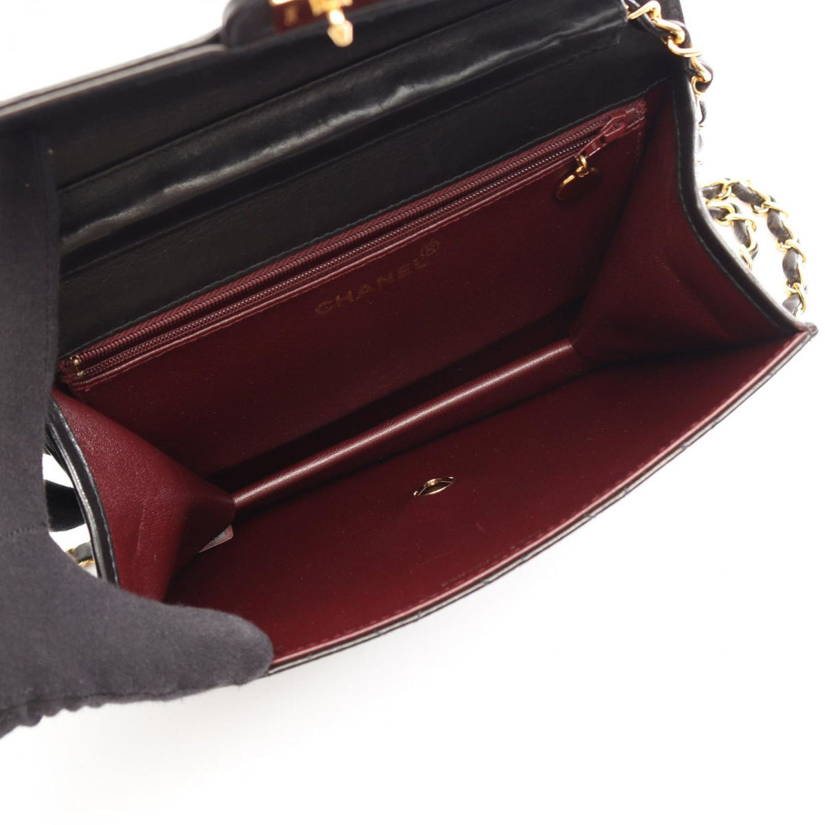 Chanel Shoulder Bag Quilted Single Flap Push Lock Black Lambskin Chain — view 3