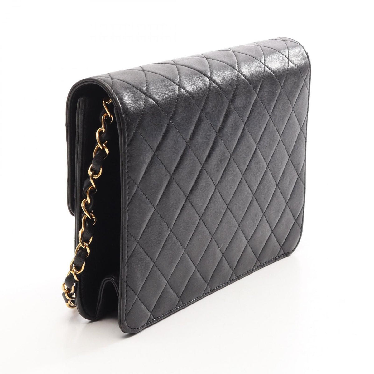 Chanel Shoulder Bag Quilted Single Flap Push Lock Black Lambskin Chain — view 2