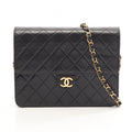 Chanel Shoulder Bag Quilted Single Flap Push Lock Black Lambskin Chain