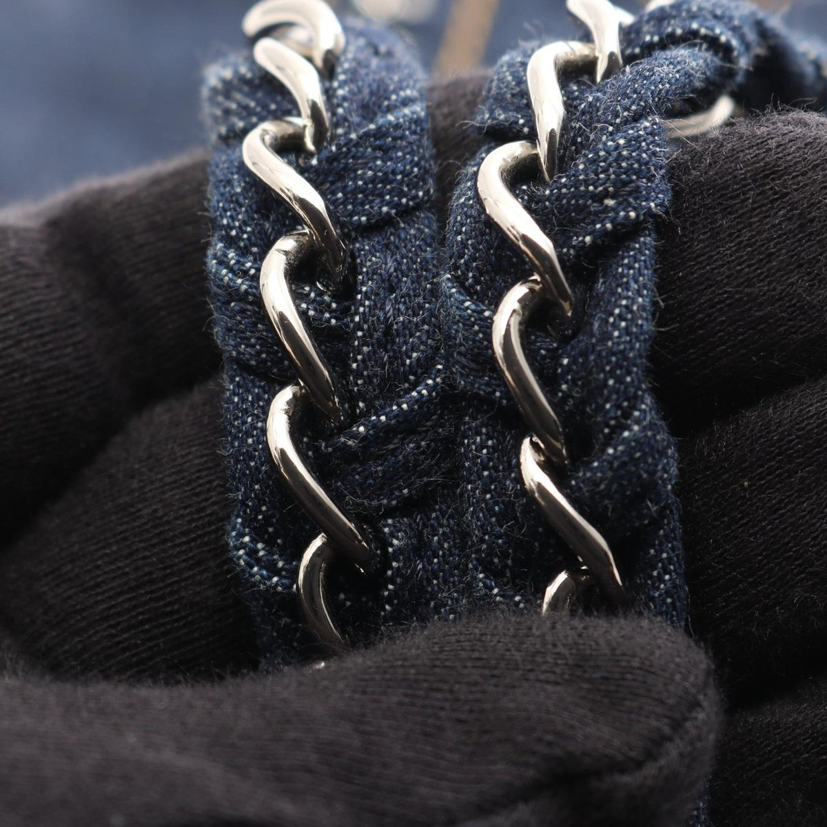 Chanel Tote Bag Line Denim Blue Yellow Chain — view 8