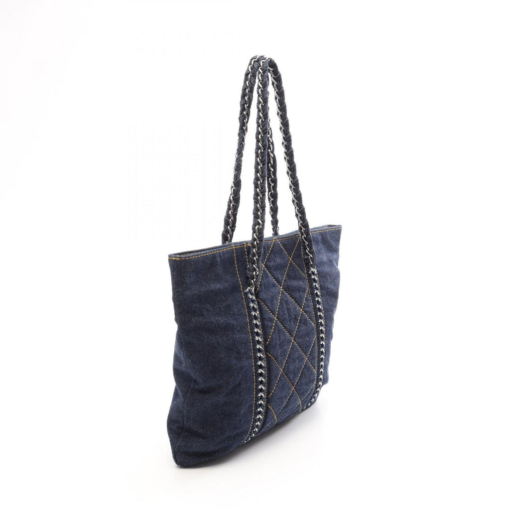 Chanel Tote Bag Line Denim Blue Yellow Chain — view 2