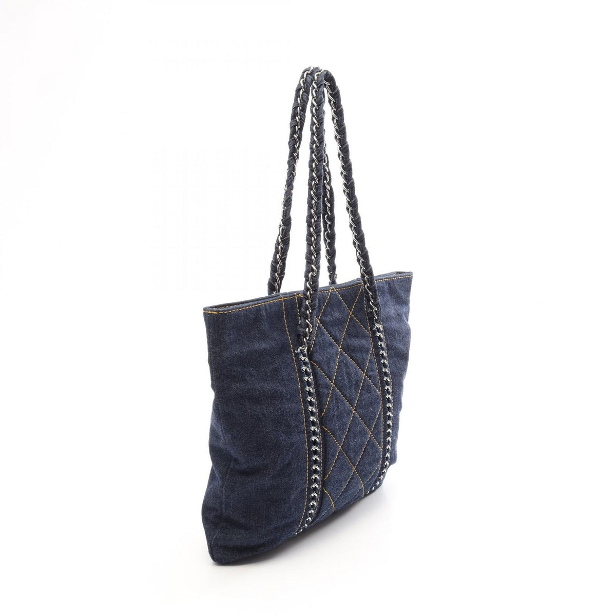 Chanel Tote Bag Line Denim Blue Yellow Chain — view 2