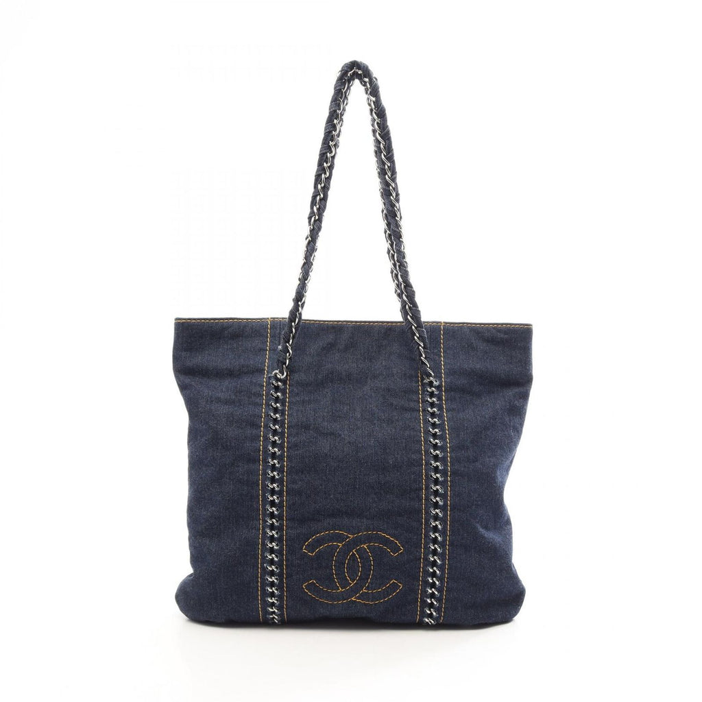 Chanel Tote Bag Line Denim Blue Yellow Chain