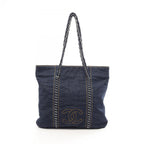 Chanel Tote Bag Line Denim Blue Yellow Chain