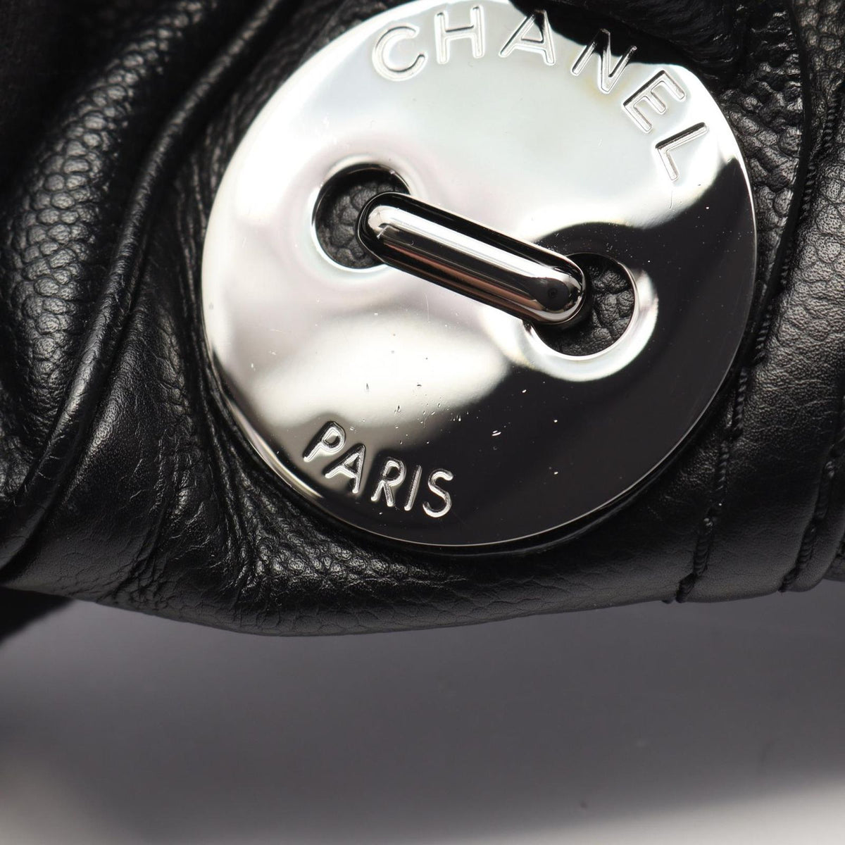 Chanel Handbag Choco Bar Button Motif Black Caviar Leather Mini — view 8