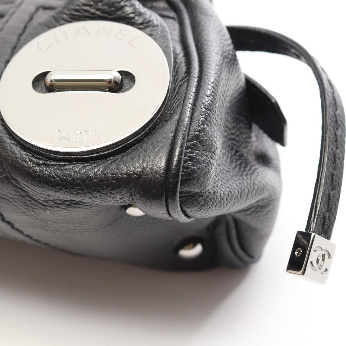 Chanel Handbag Choco Bar Button Motif Black Caviar Leather Mini — view 7