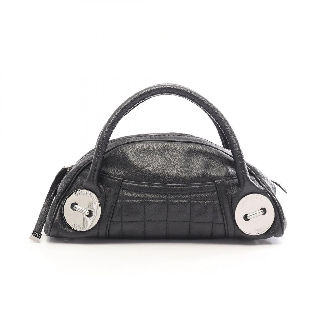 Chanel Handbag Choco Bar Button Motif Black Caviar Leather Mini