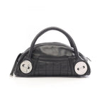 Chanel Handbag Choco Bar Button Motif Black Caviar Leather Mini