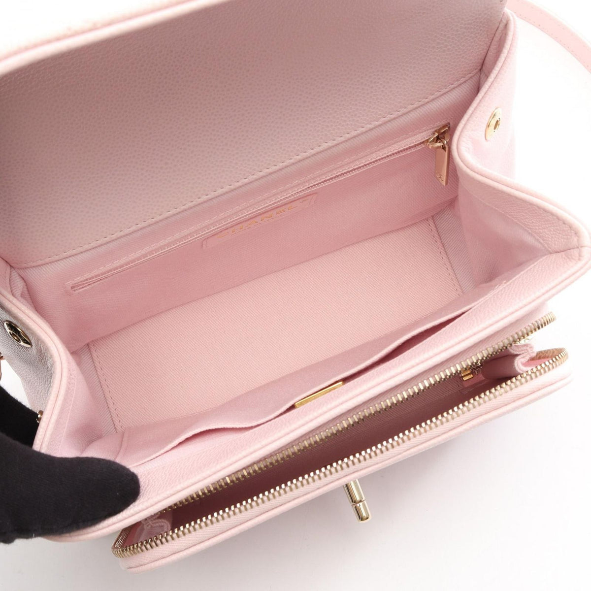 Chanel Shoulder Bag Mini Flap Quilted 2-Way Baby Pink Caviar Leather Business — view 3