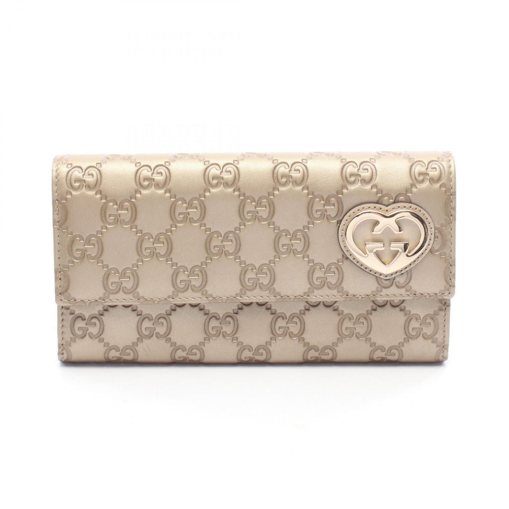 Gucci Bifold Wallet Lovely Guccissima Champagne Gold Leather Heart Zip