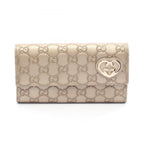 Gucci Bifold Wallet Lovely Guccissima Champagne Gold Leather Heart Zip