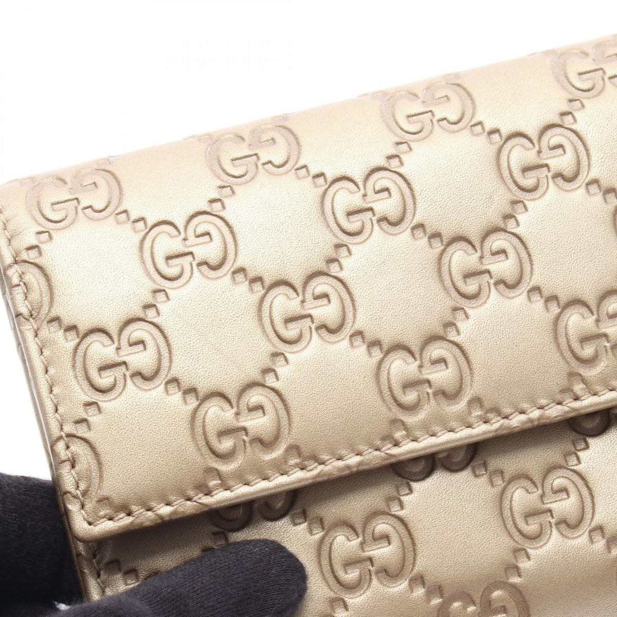 Gucci Bifold Wallet Lovely Guccissima Champagne Gold Leather Heart Zip — view 6