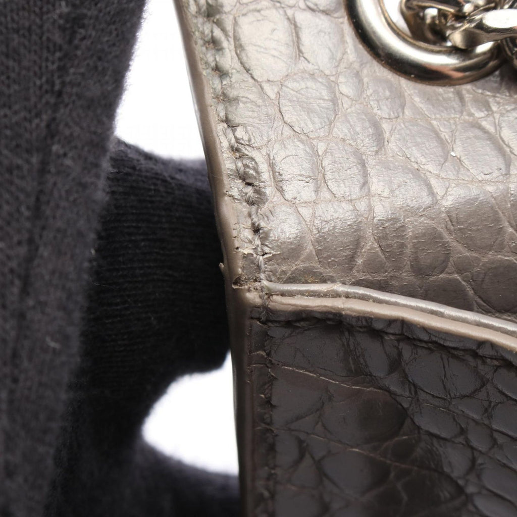 Saint Laurent Paris Shoulder Bag Kate Monogram Croco Embossed Gray Leather — view 6
