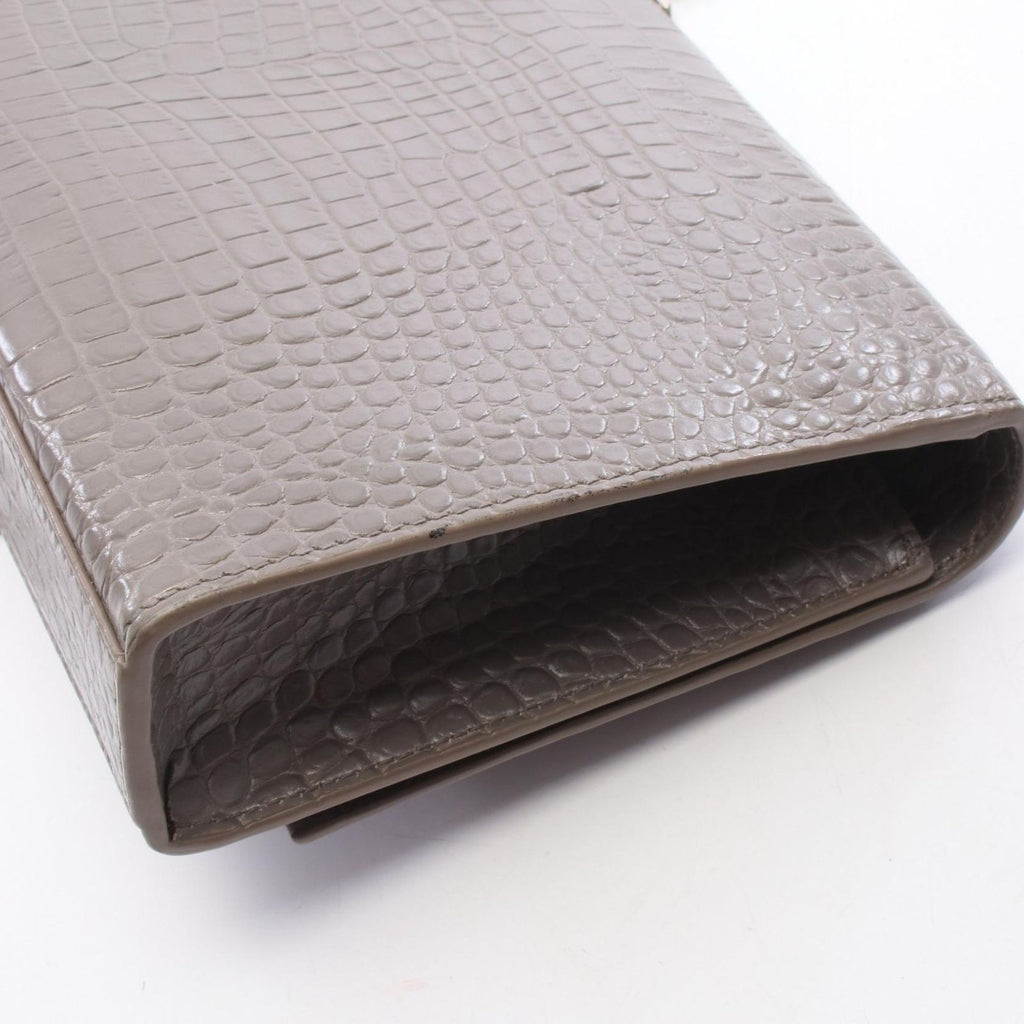 Saint Laurent Paris Shoulder Bag Kate Monogram Croco Embossed Gray Leather — view 8