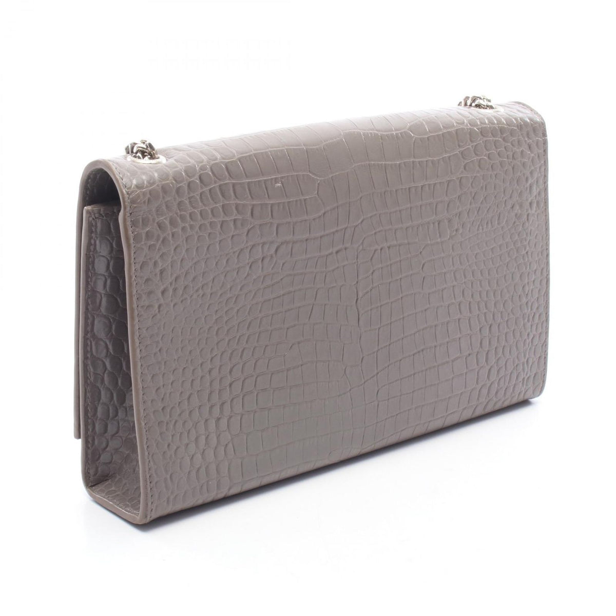 Saint Laurent Paris Shoulder Bag Kate Monogram Croco Embossed Gray Leather — view 2