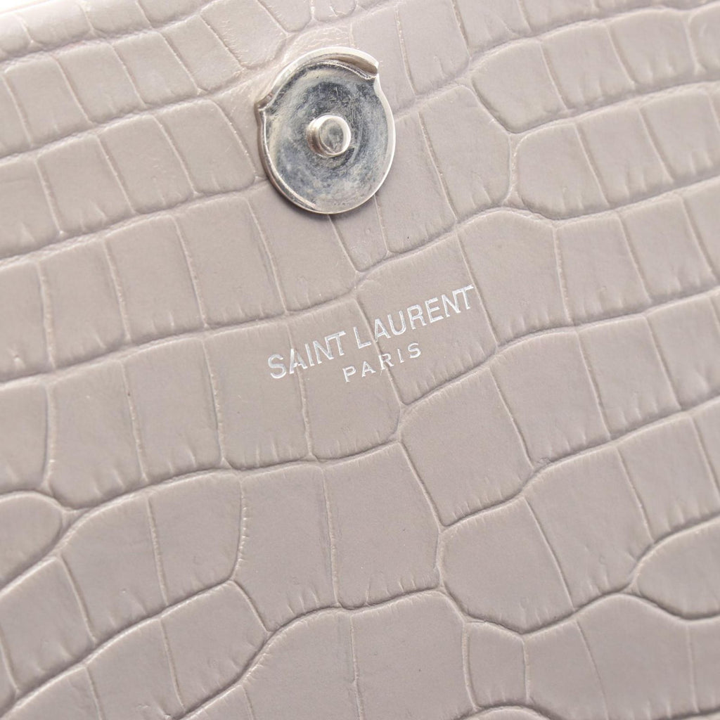 Saint Laurent Paris Shoulder Bag Kate Monogram Croco Embossed Gray Leather — view 5
