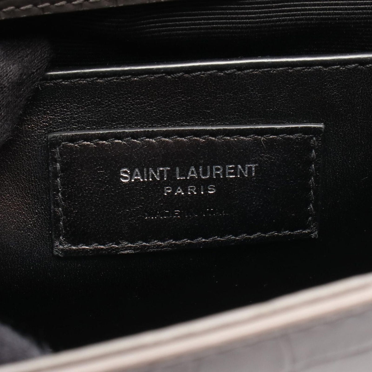 Saint Laurent Paris Shoulder Bag Kate Monogram Croco Embossed Gray Leather — view 4