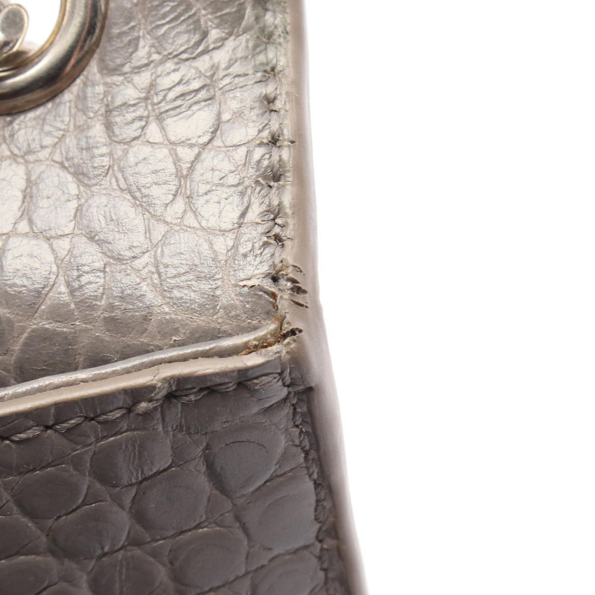 Saint Laurent Paris Shoulder Bag Kate Monogram Croco Embossed Gray Leather — view 7