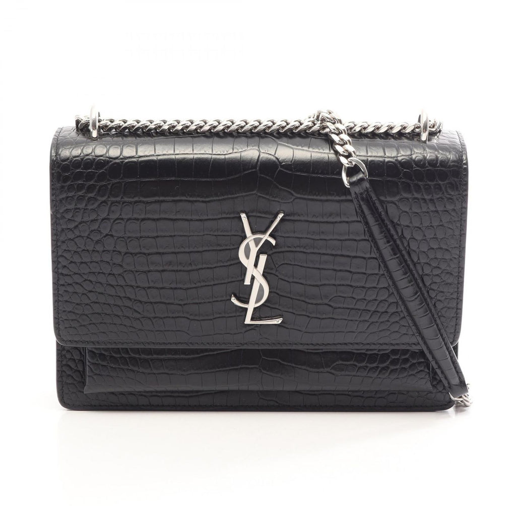 Saint Laurent Paris Shoulder Bag Sunset Croco Embossed Black Leather Medium