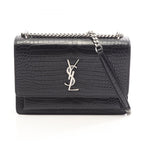 Saint Laurent Paris Shoulder Bag Sunset Croco Embossed Black Leather Medium