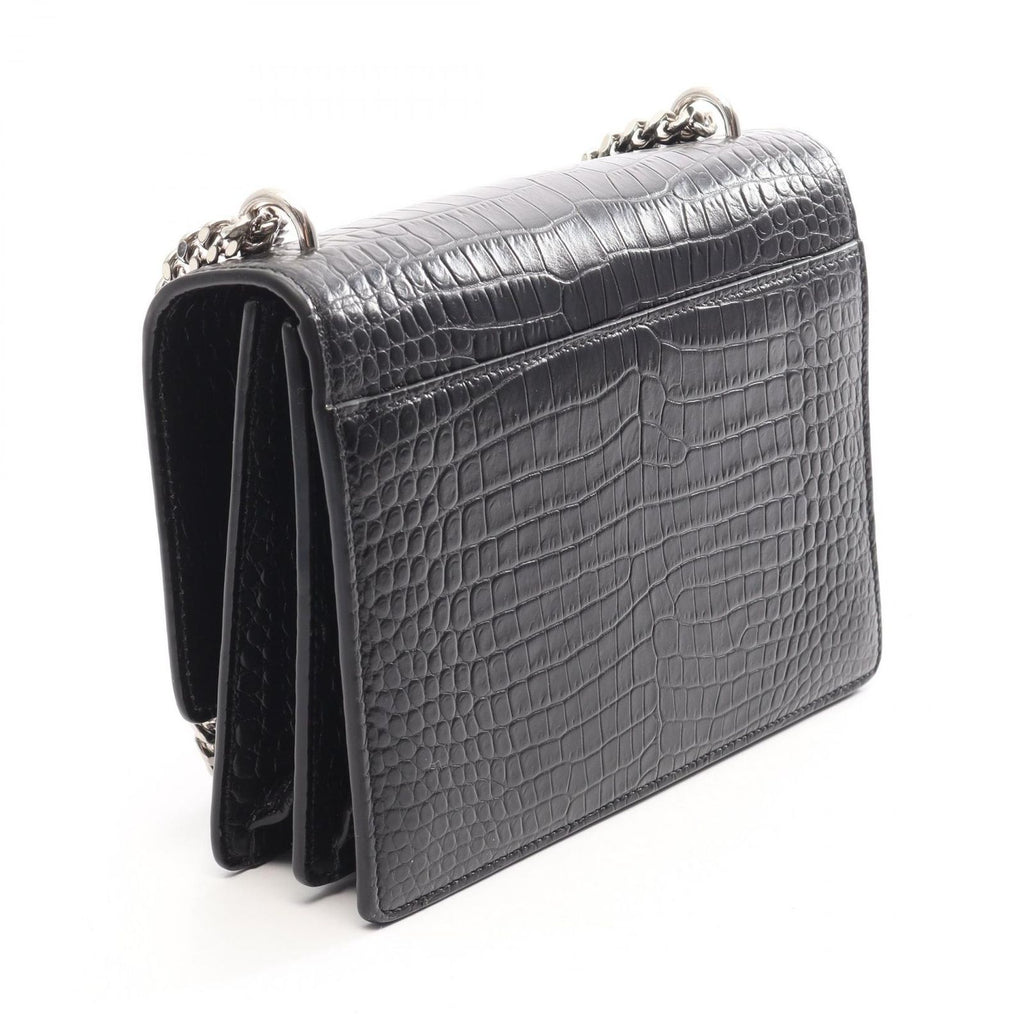 Saint Laurent Paris Shoulder Bag Sunset Croco Embossed Black Leather Medium — view 2