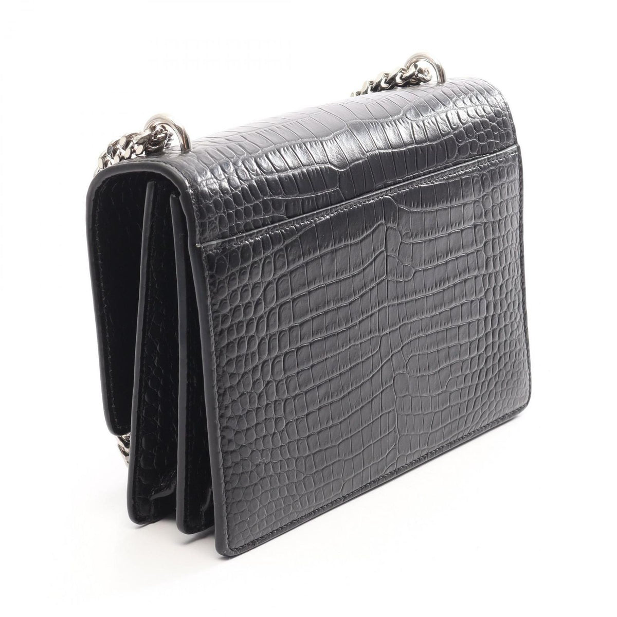 Saint Laurent Paris Shoulder Bag Sunset Croco Embossed Black Leather Medium — view 2