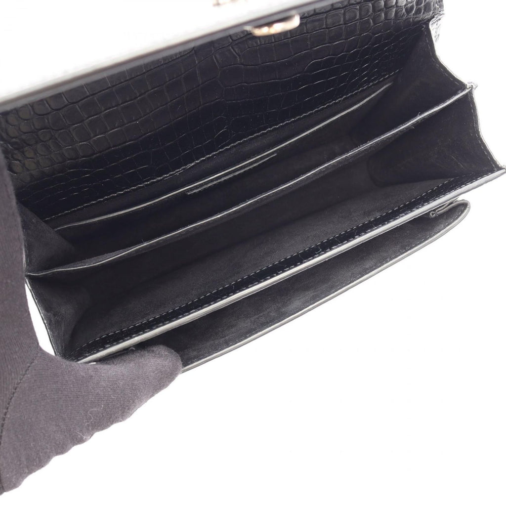 Saint Laurent Paris Shoulder Bag Sunset Croco Embossed Black Leather Medium — view 3