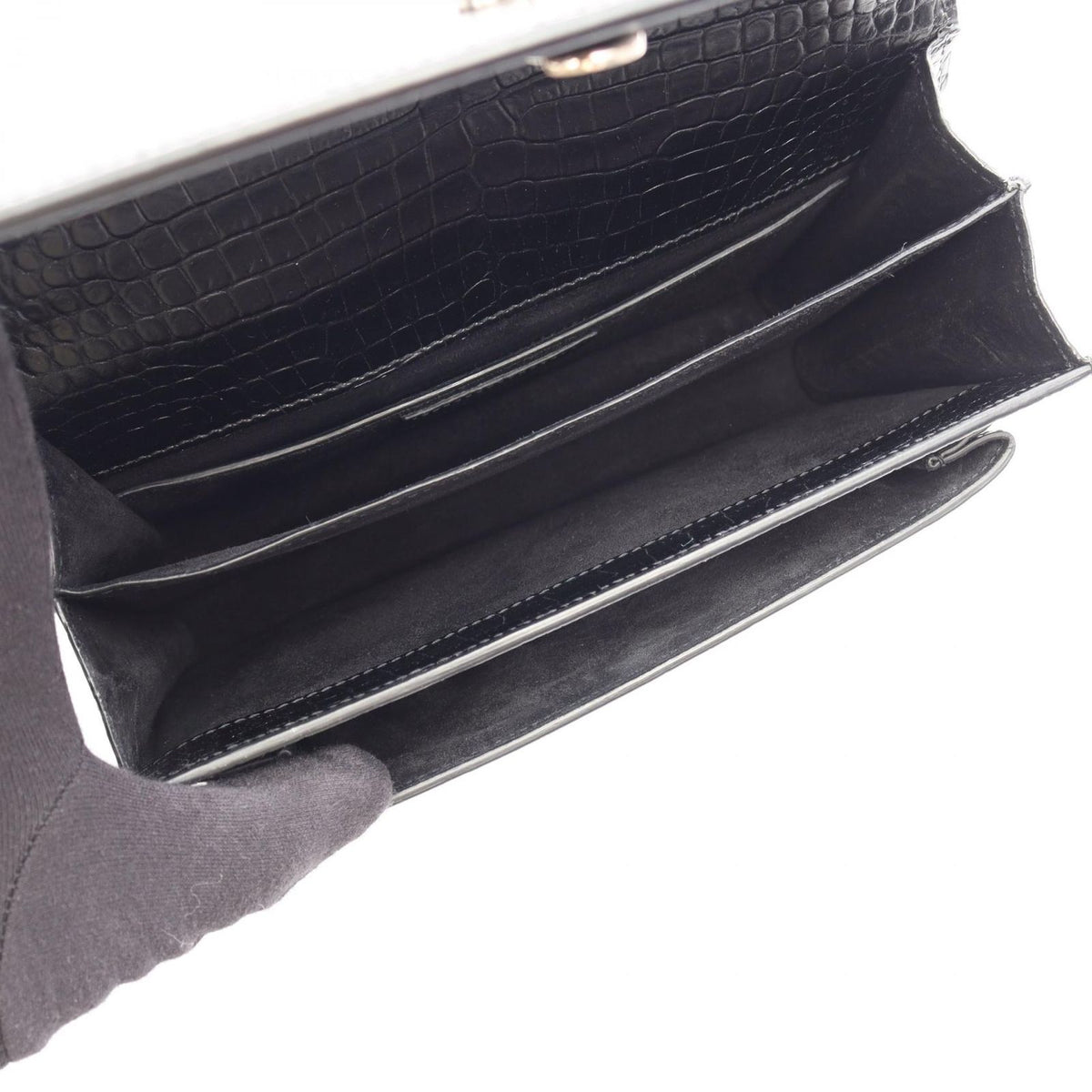 Saint Laurent Paris Shoulder Bag Sunset Croco Embossed Black Leather Medium — view 3