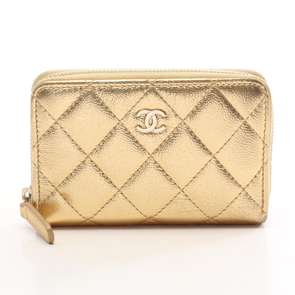 Chanel Coin Purse Quilted Gold Caviar Leather